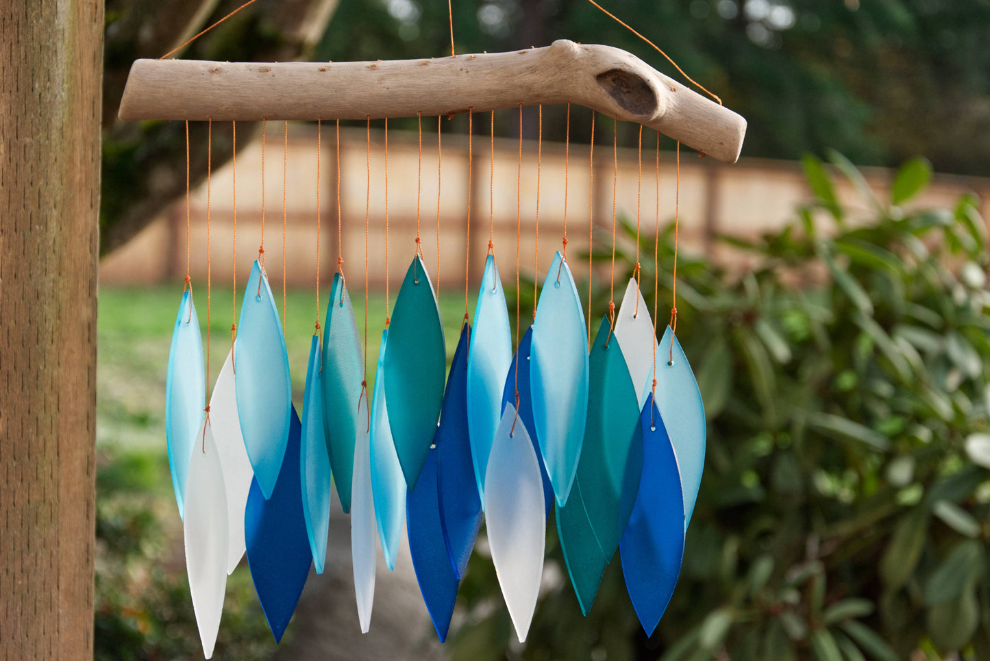 Blue Leaf Tumbled Glass Wind Chime