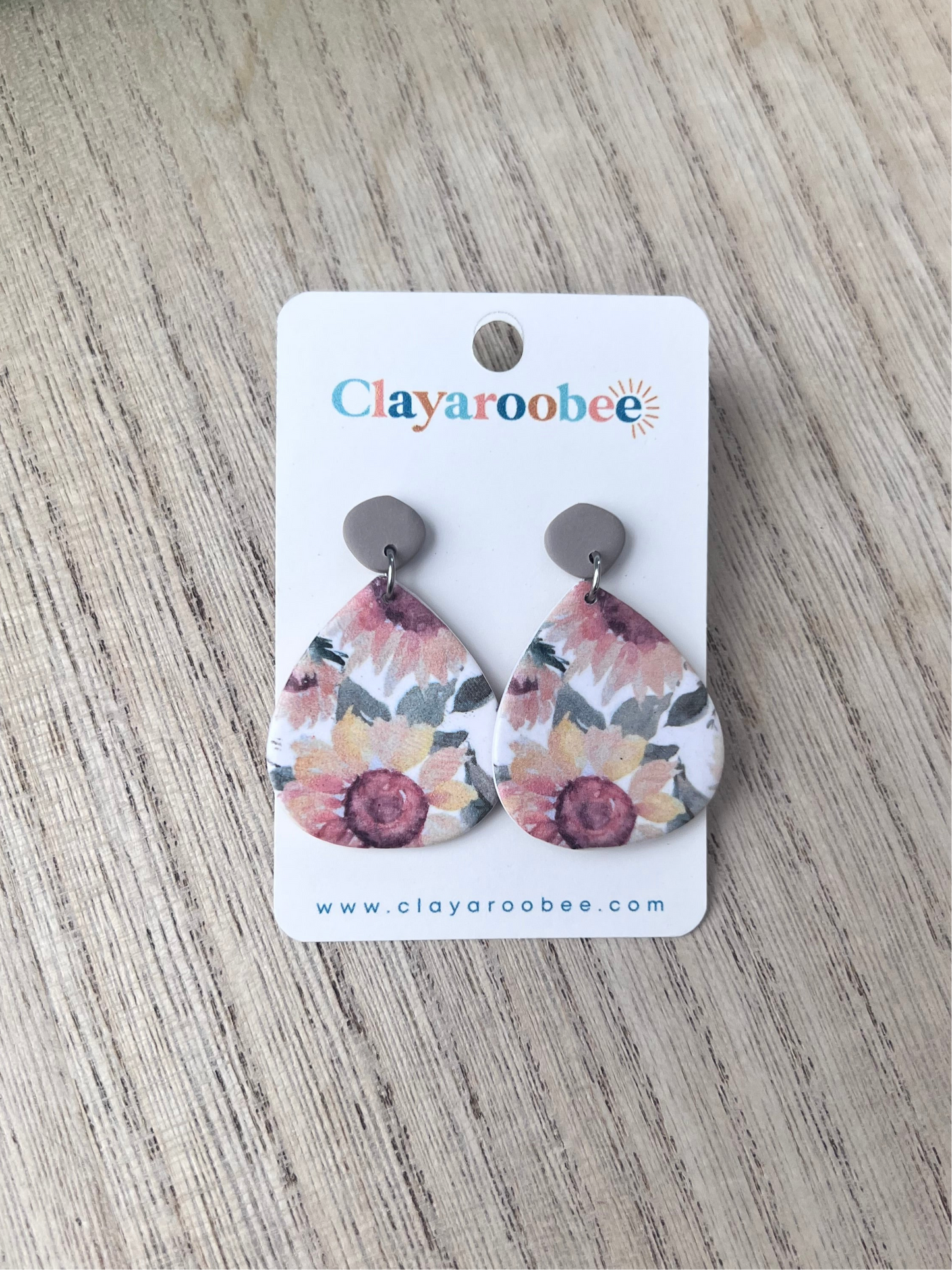 Sunflower Design Wide Teardrop Dangle Earrings