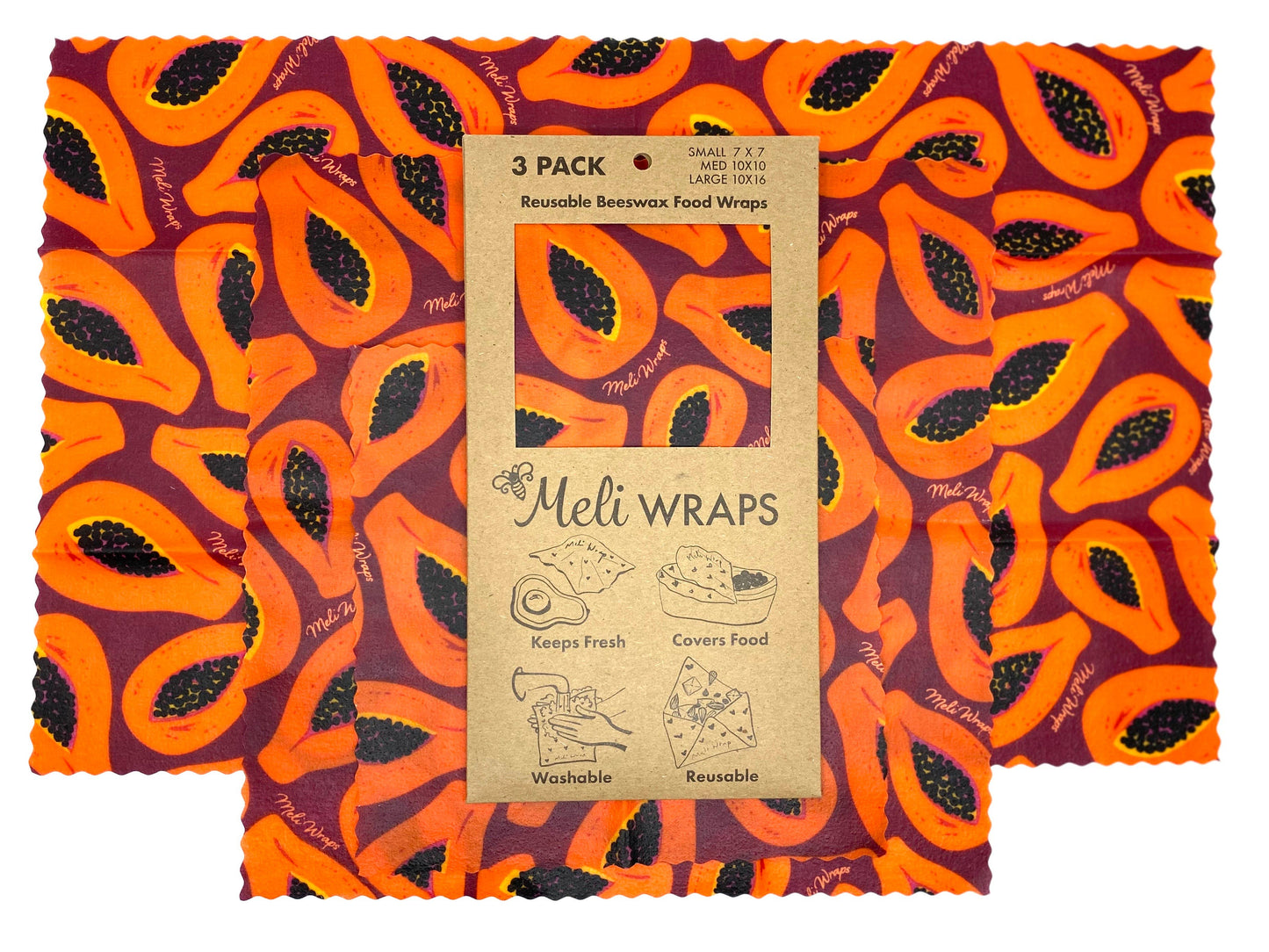 Reusable Beeswax Wraps- MeliWraps 3 Pack Assorted Collection