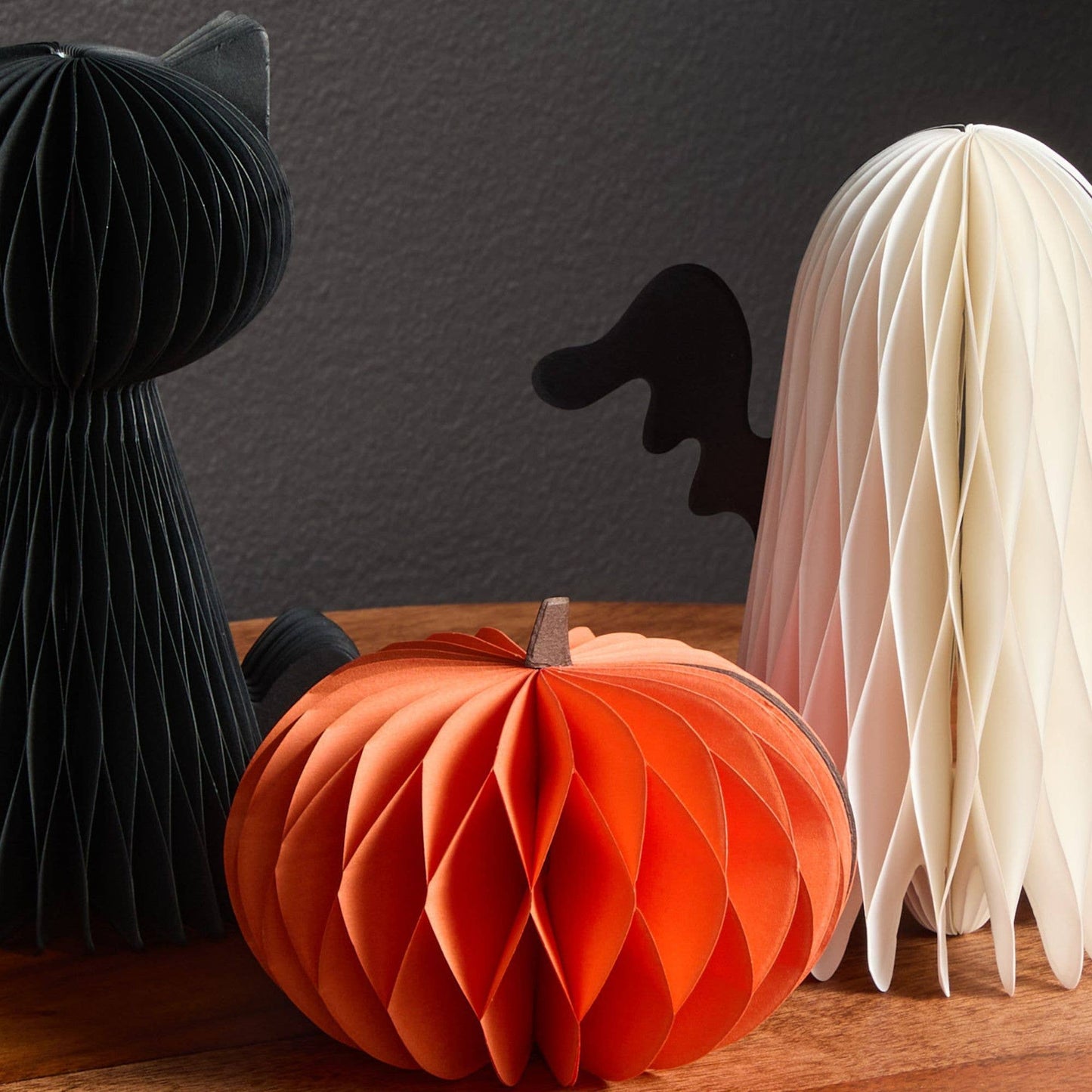 Honeycomb Pumpkin Autumn Shelf Sitter, Halloween Table, Cat
