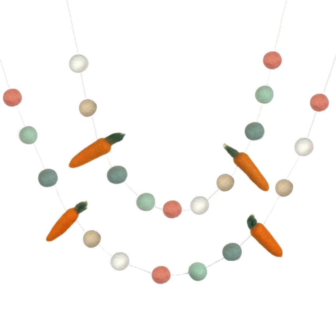 Felt Carrot Garland- Earth Tone Balls- Easter Spring Decor