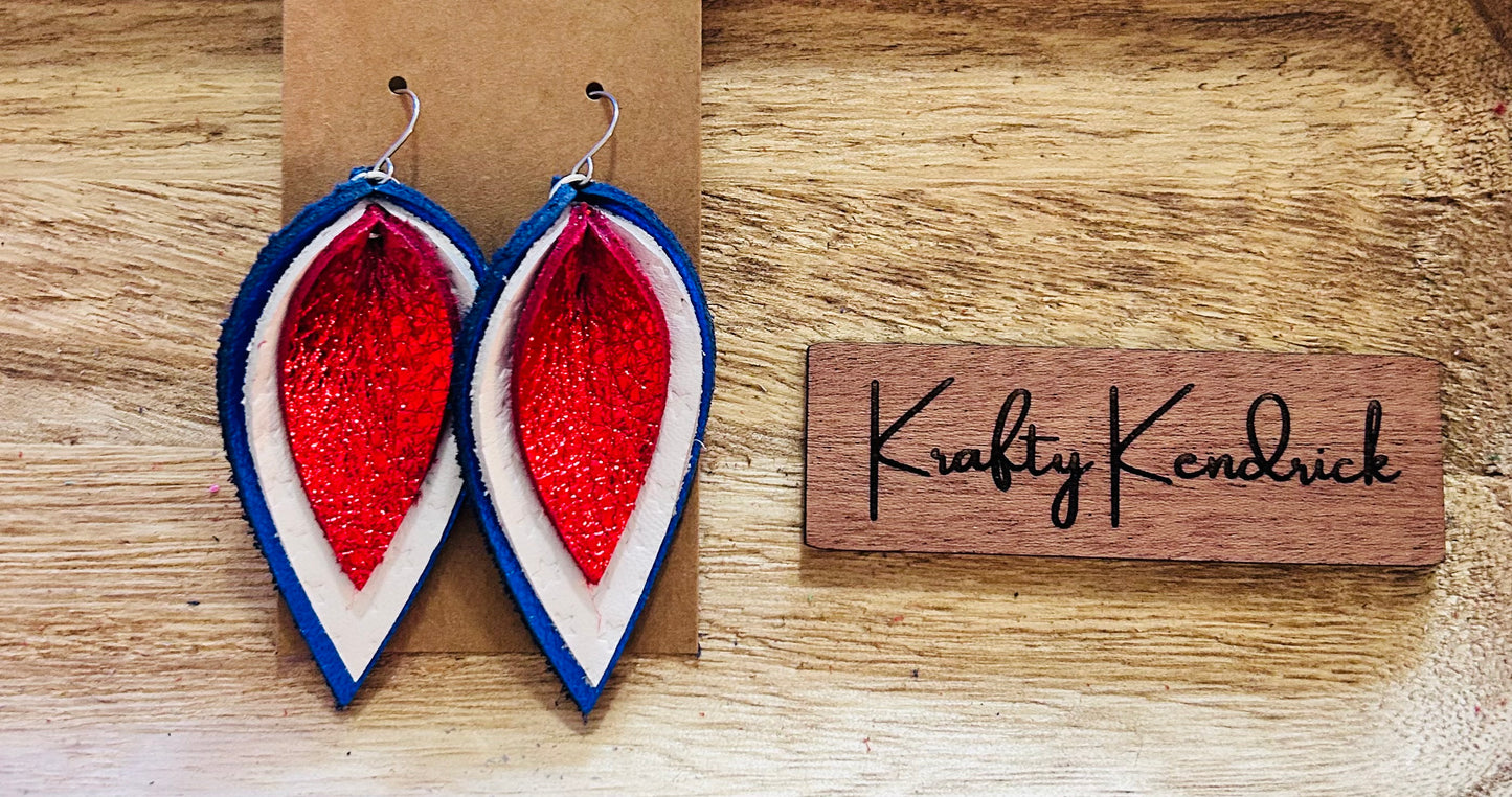 Red, White and Blue Pinched Petal Earrings