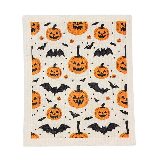 Pumpkins & Bats Halloween Swedish Dishcloth - Fall Decor