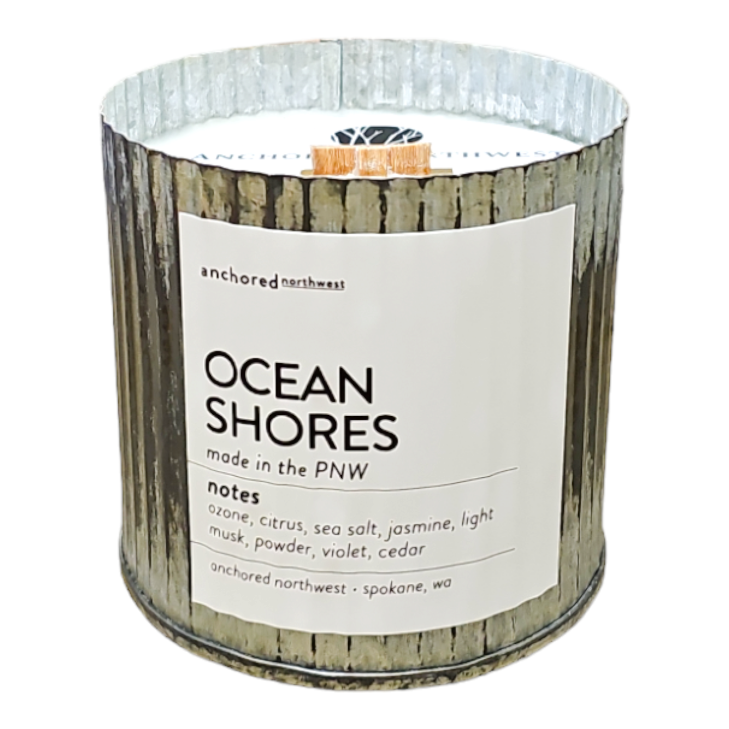 Ocean Shores Rustic Vintage Farmhouse Wood Wick Candle