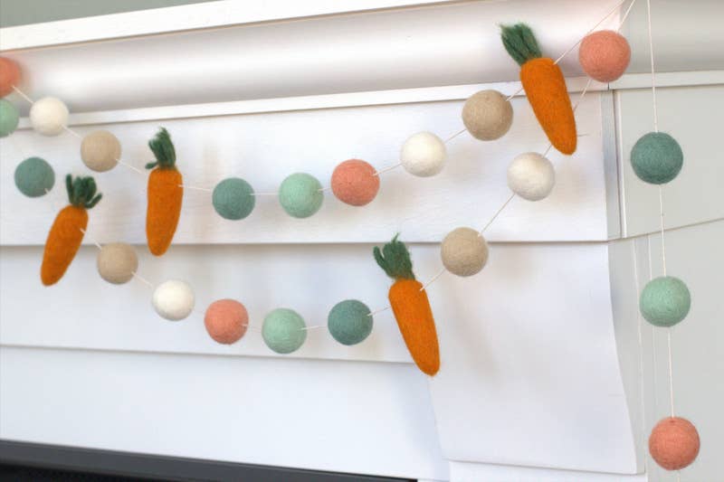 Felt Carrot Garland- Earth Tone Balls- Easter Spring Decor