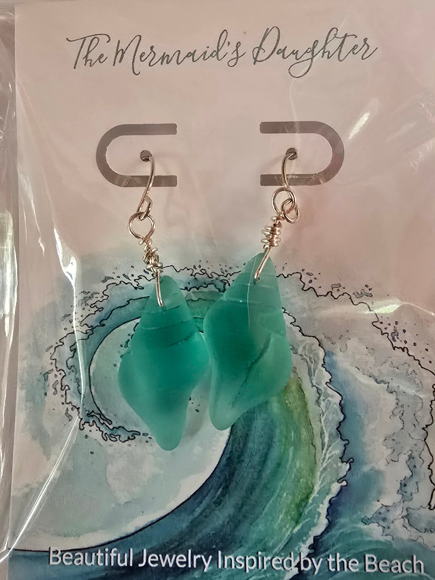 Conch shell sea glass earrings
