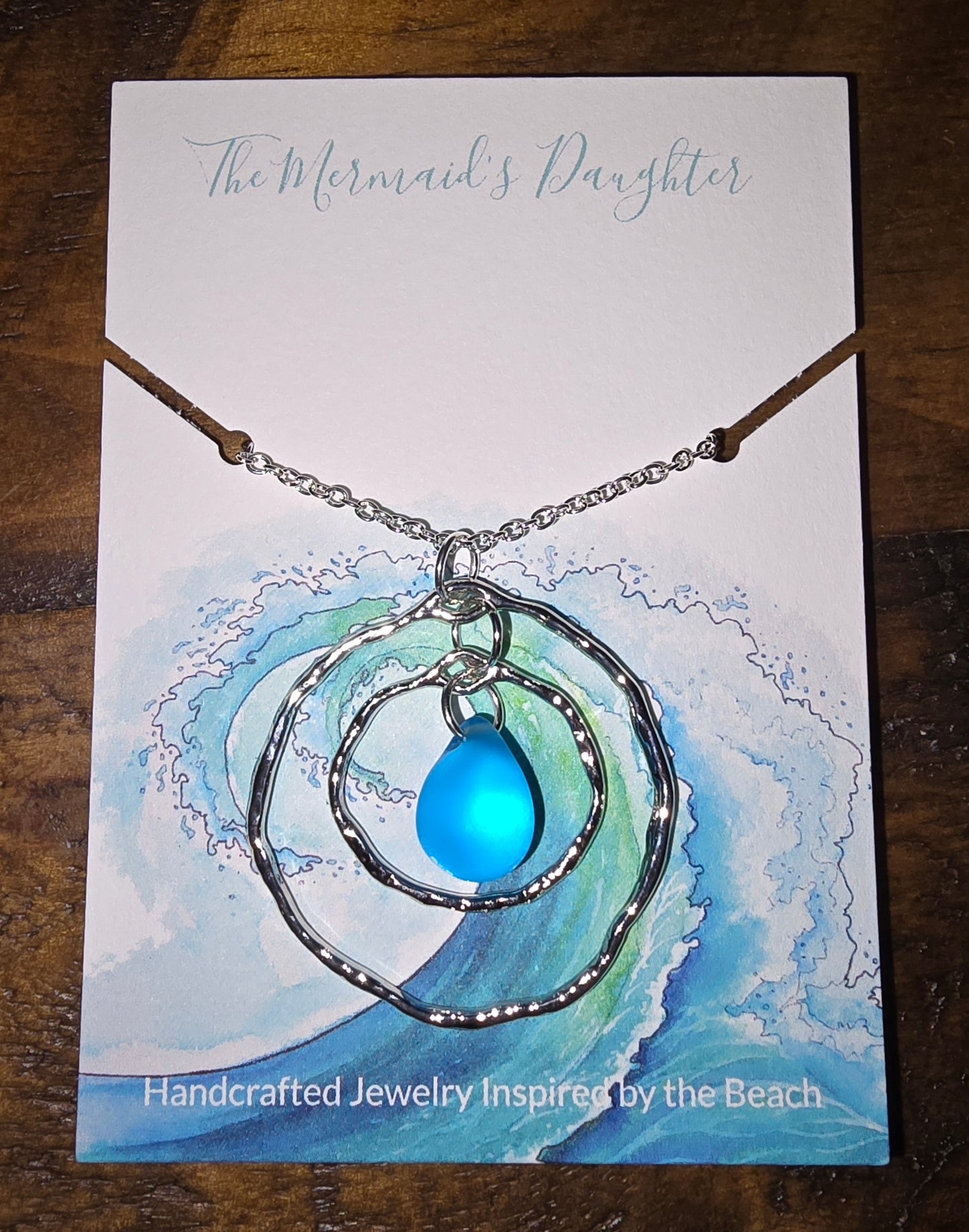 Double Loop Sea Glass Drop Necklace
