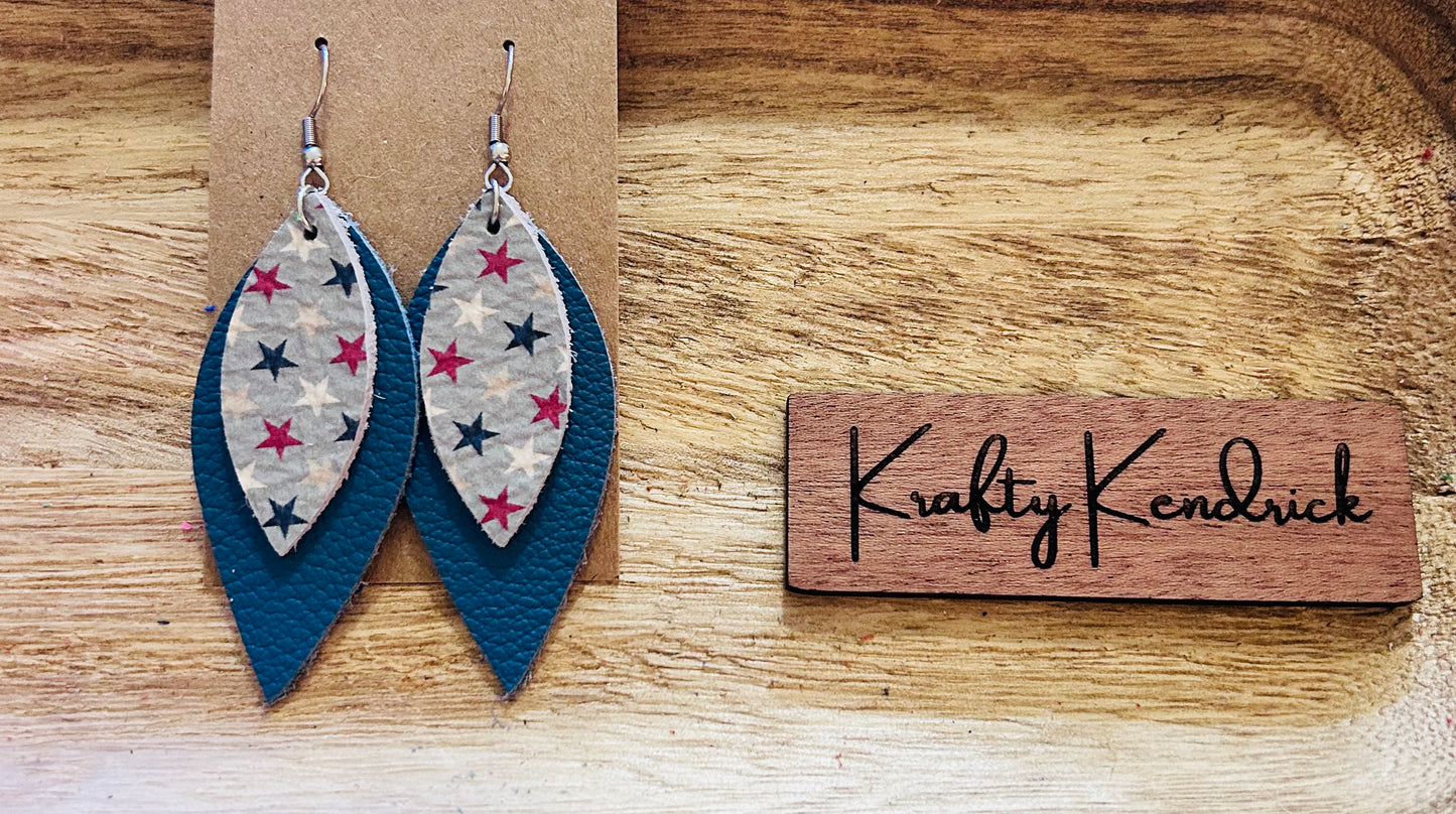 Colored stars with blue second layer Dangle Earrings
