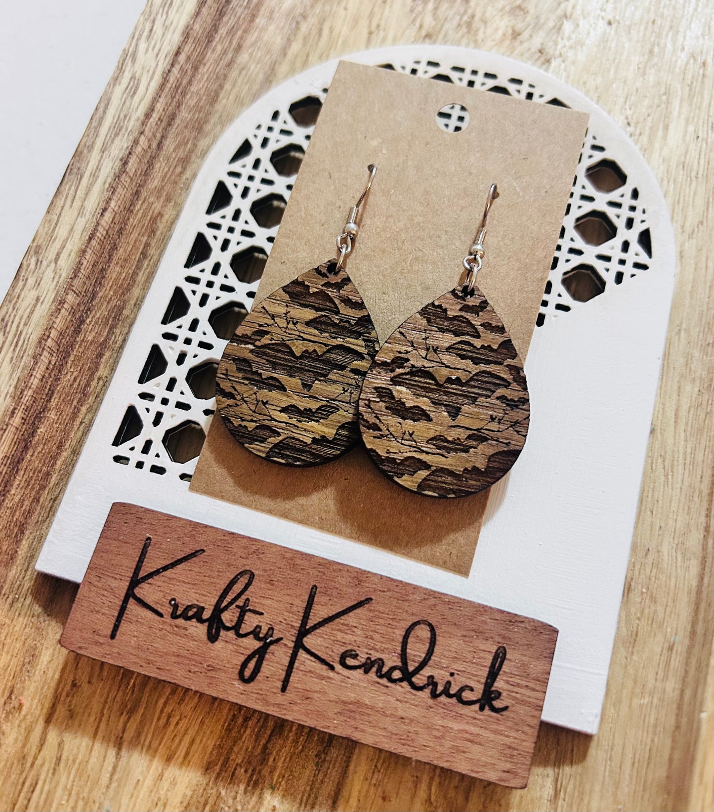 Batty - Wooden Dangle Earrings