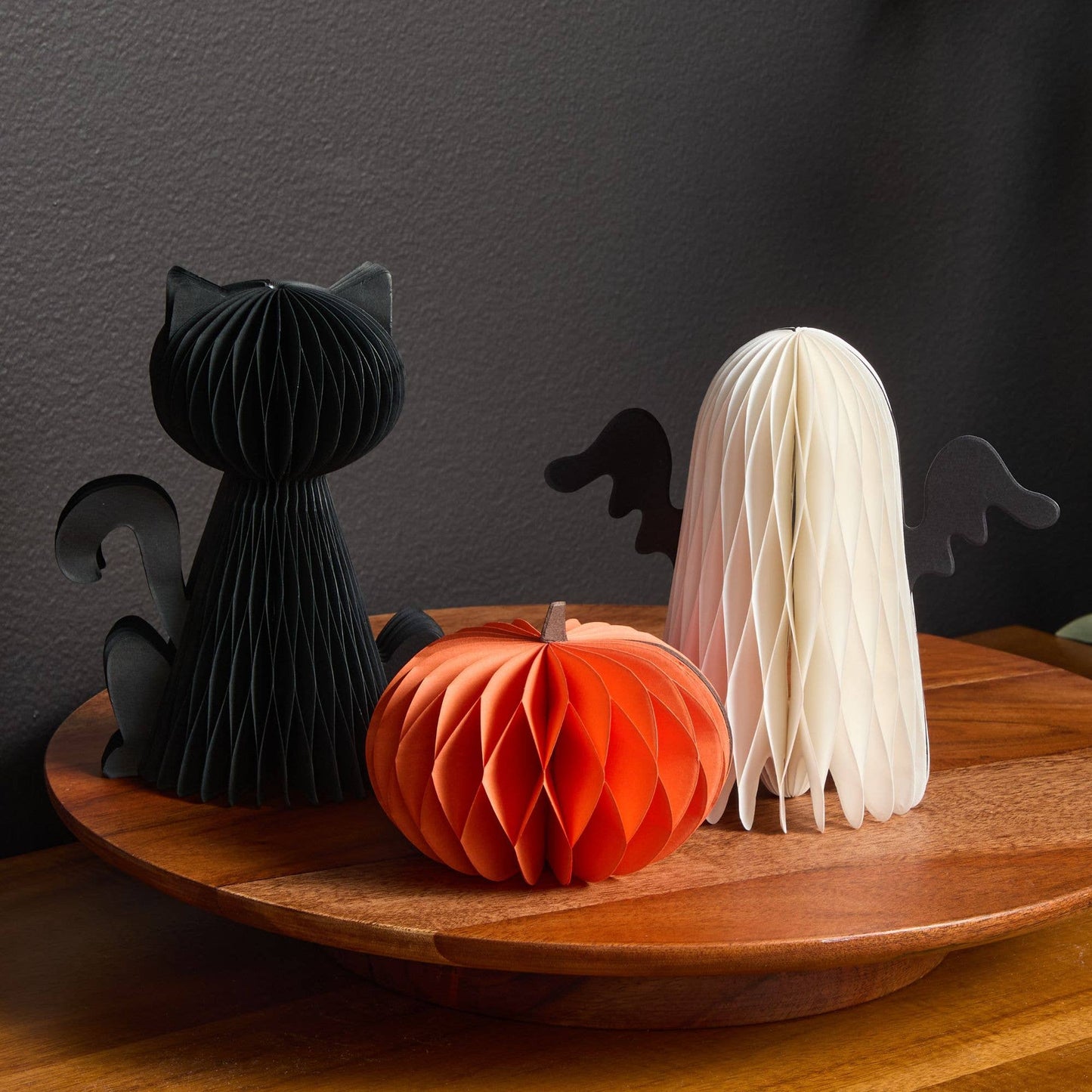 Honeycomb Pumpkin Autumn Shelf Sitter, Halloween Table, Cat