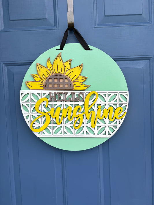 Hello sunshine sunflower door sign