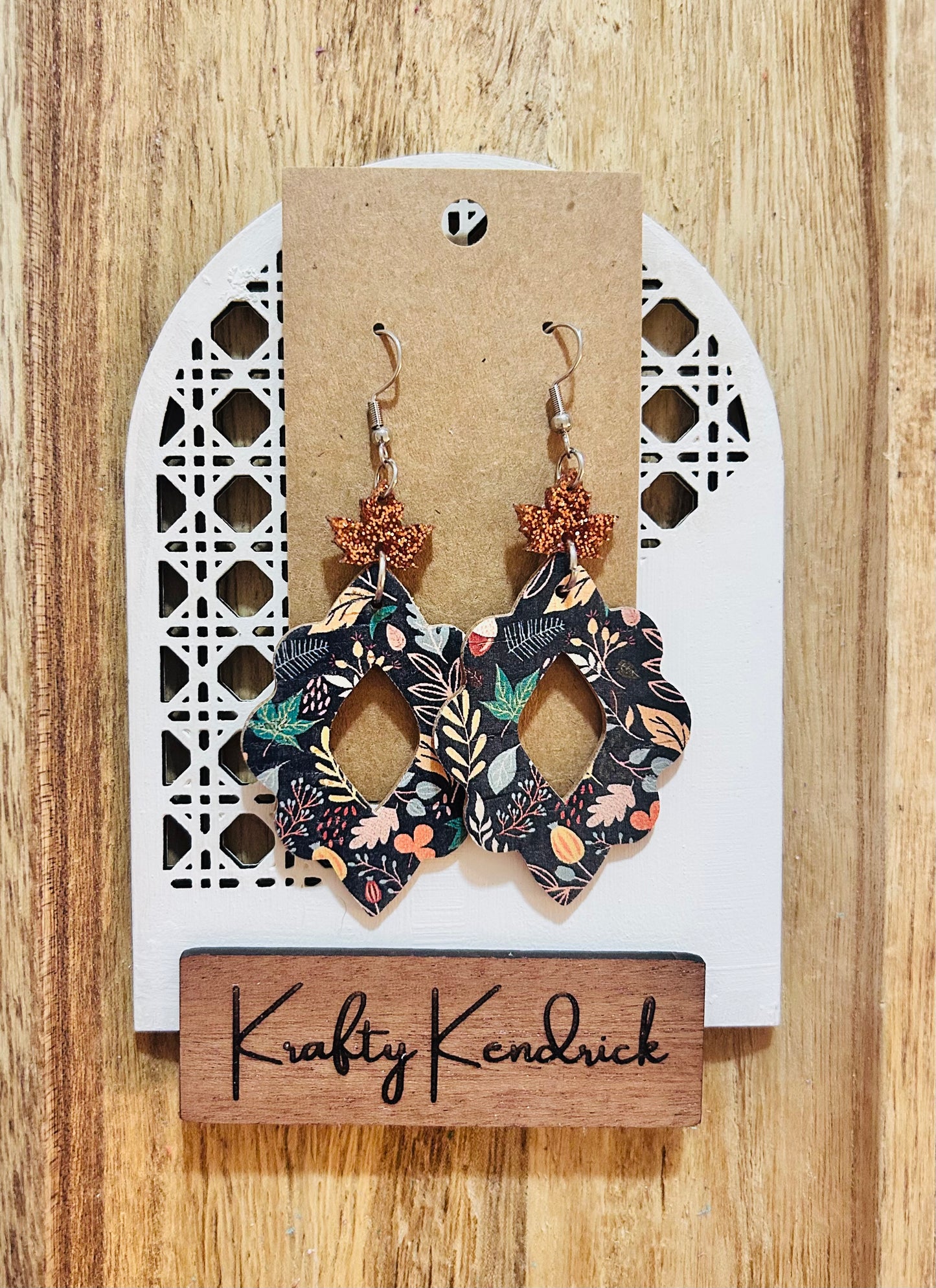 Blue with Fall leaf dangle earrings