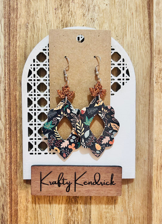 Blue with Fall leaf dangle earrings