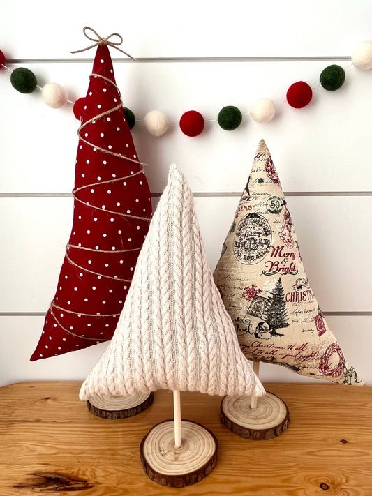 3pc. Fabric Vintage Print Christmas Tree Set