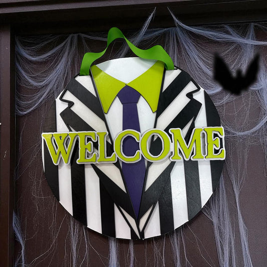 Beetlejuice door sign