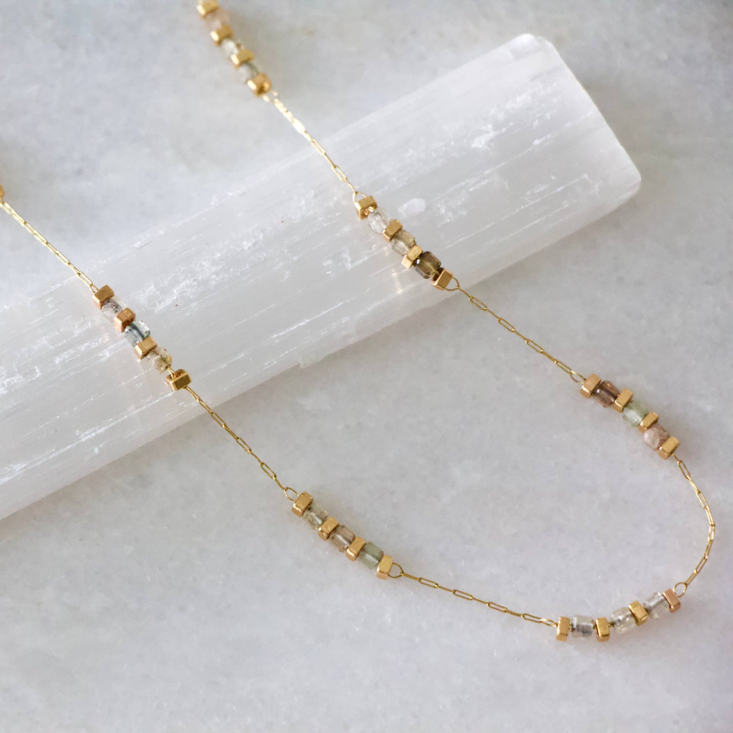 Square Stone Beaded Chain - Apatite, Amazonite, Labradorite,