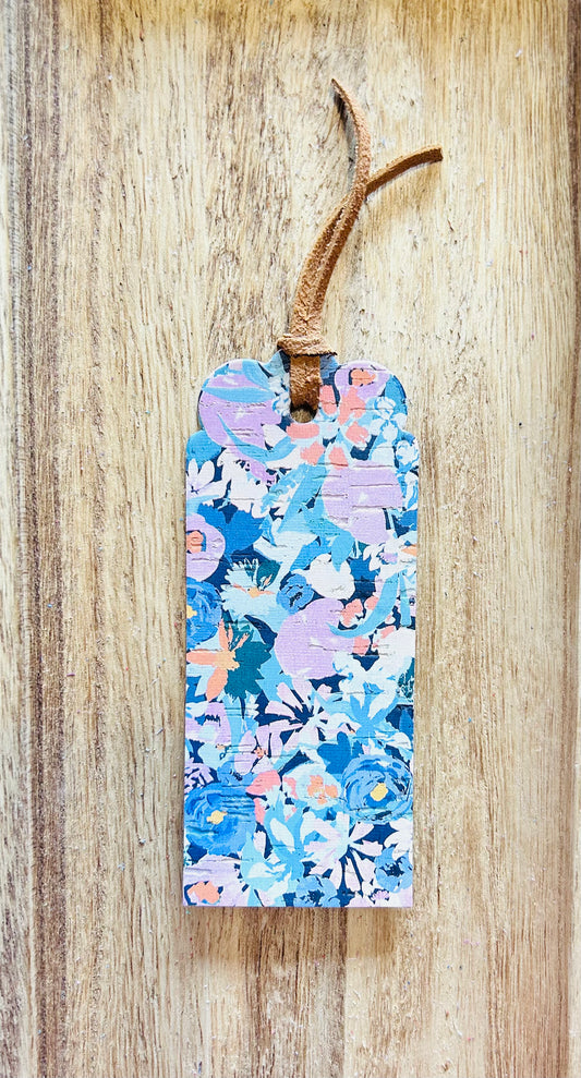 Blue and Pink floral watercolor bookmark