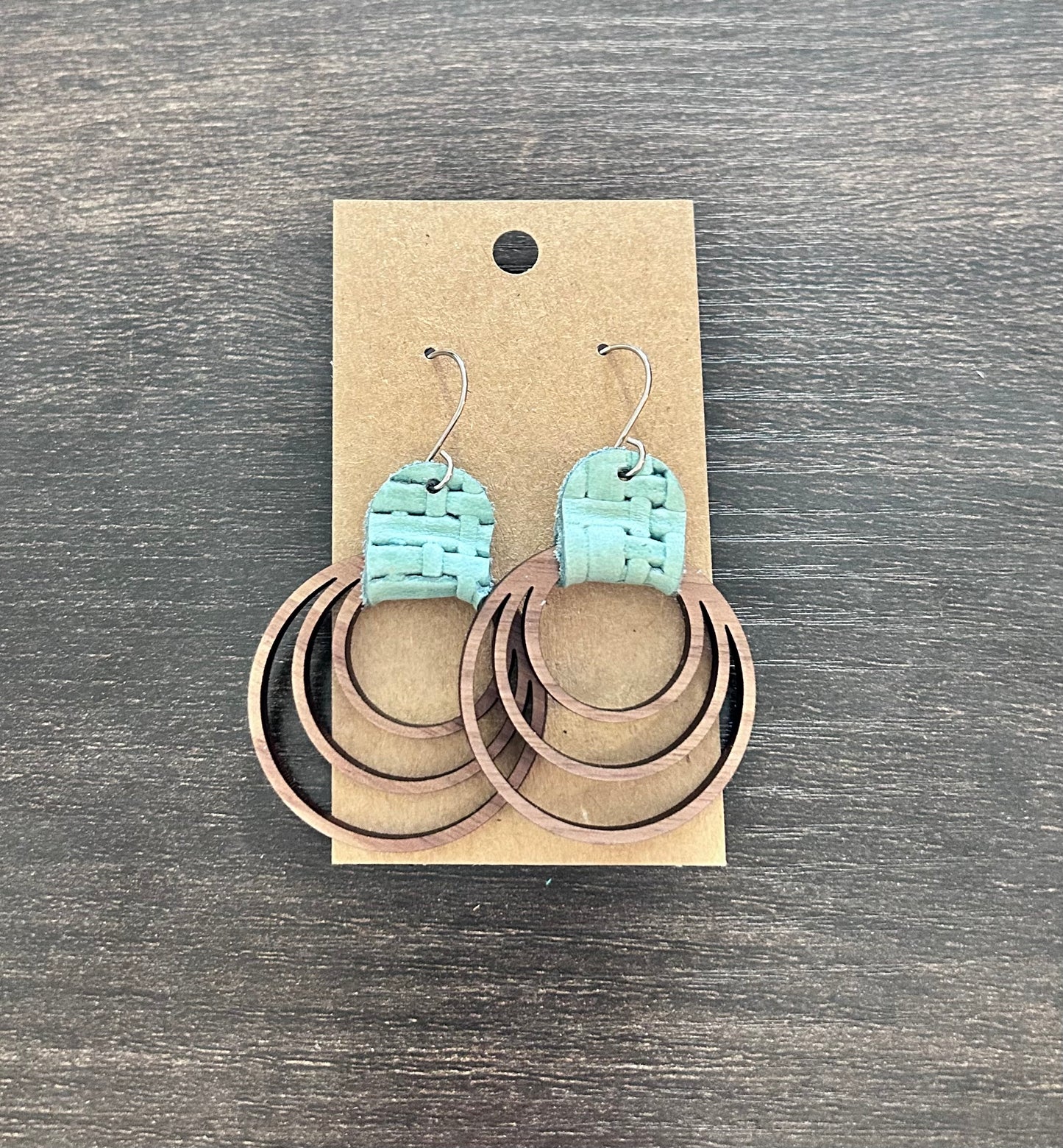 Wooden Hoop Earrings with Blue