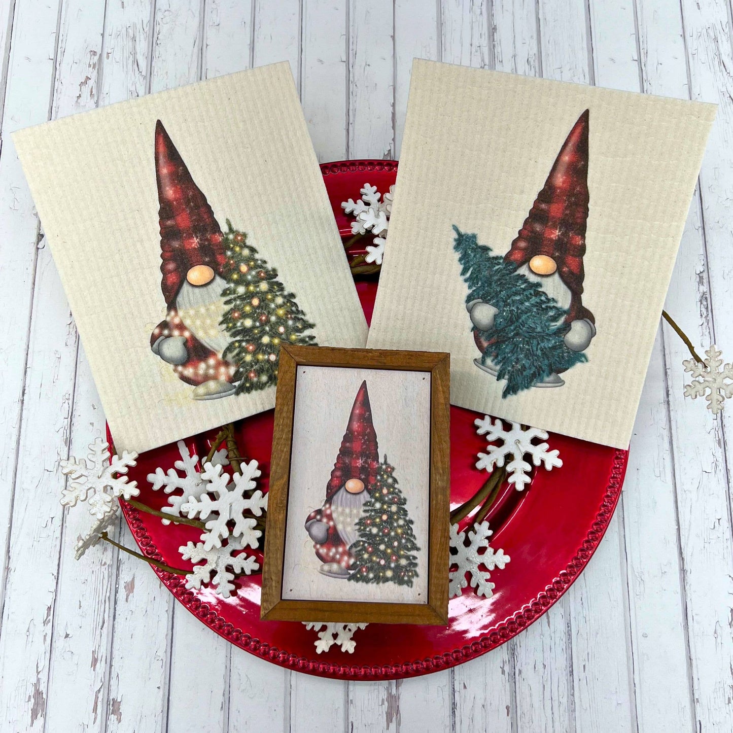 Gnome Christmas lights Swedish Dishcloth - Christmas Decor