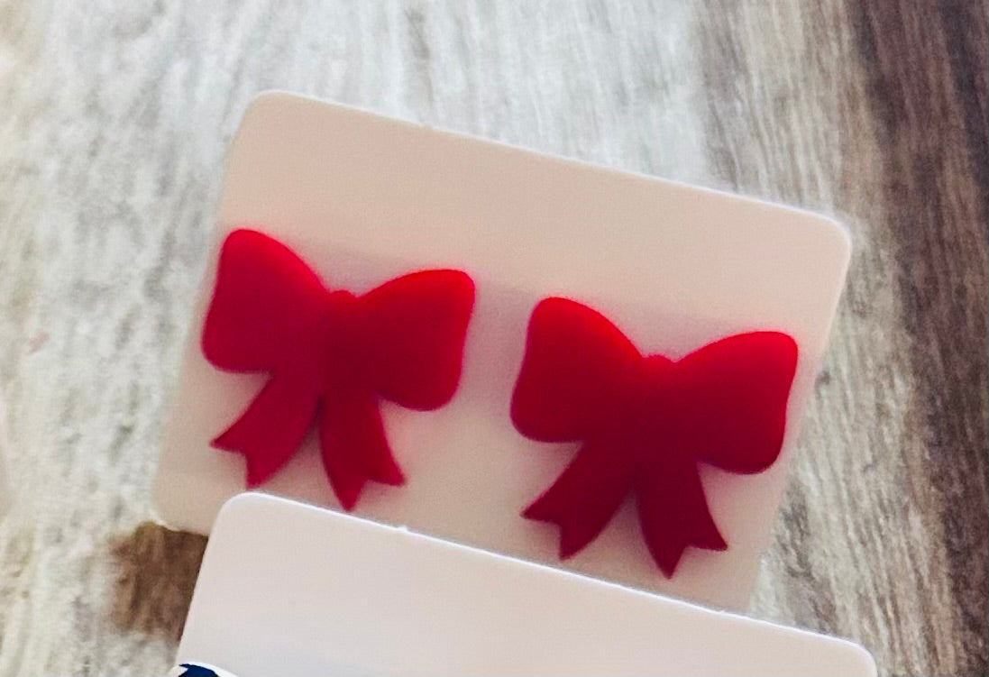 Red Bow Acrylic earring studs Stainless steel earring studs