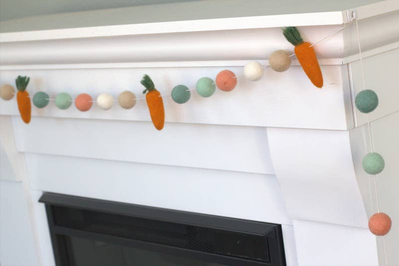 Felt Carrot Garland- Earth Tone Balls- Easter Spring Decor