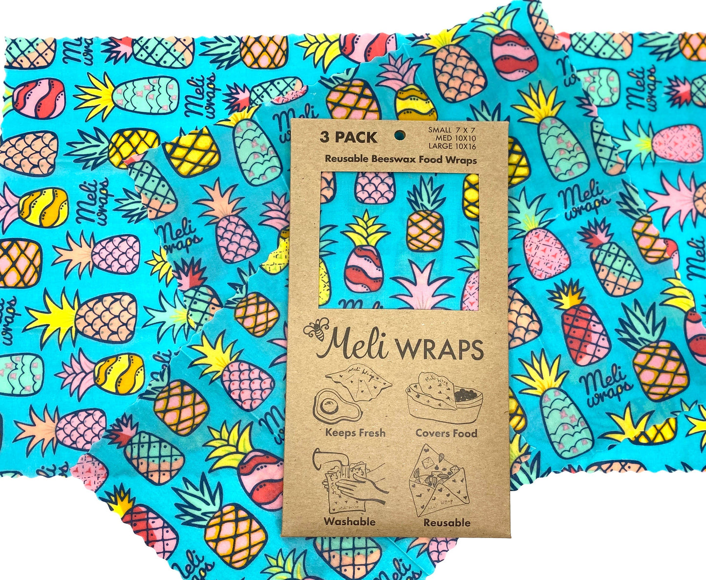 Reusable Beeswax Wraps- MeliWraps 3 Pack Assorted Collection
