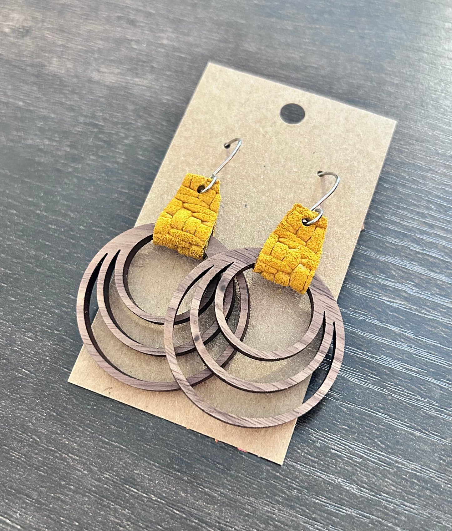 Wooden Hoop Earrings with Yellow