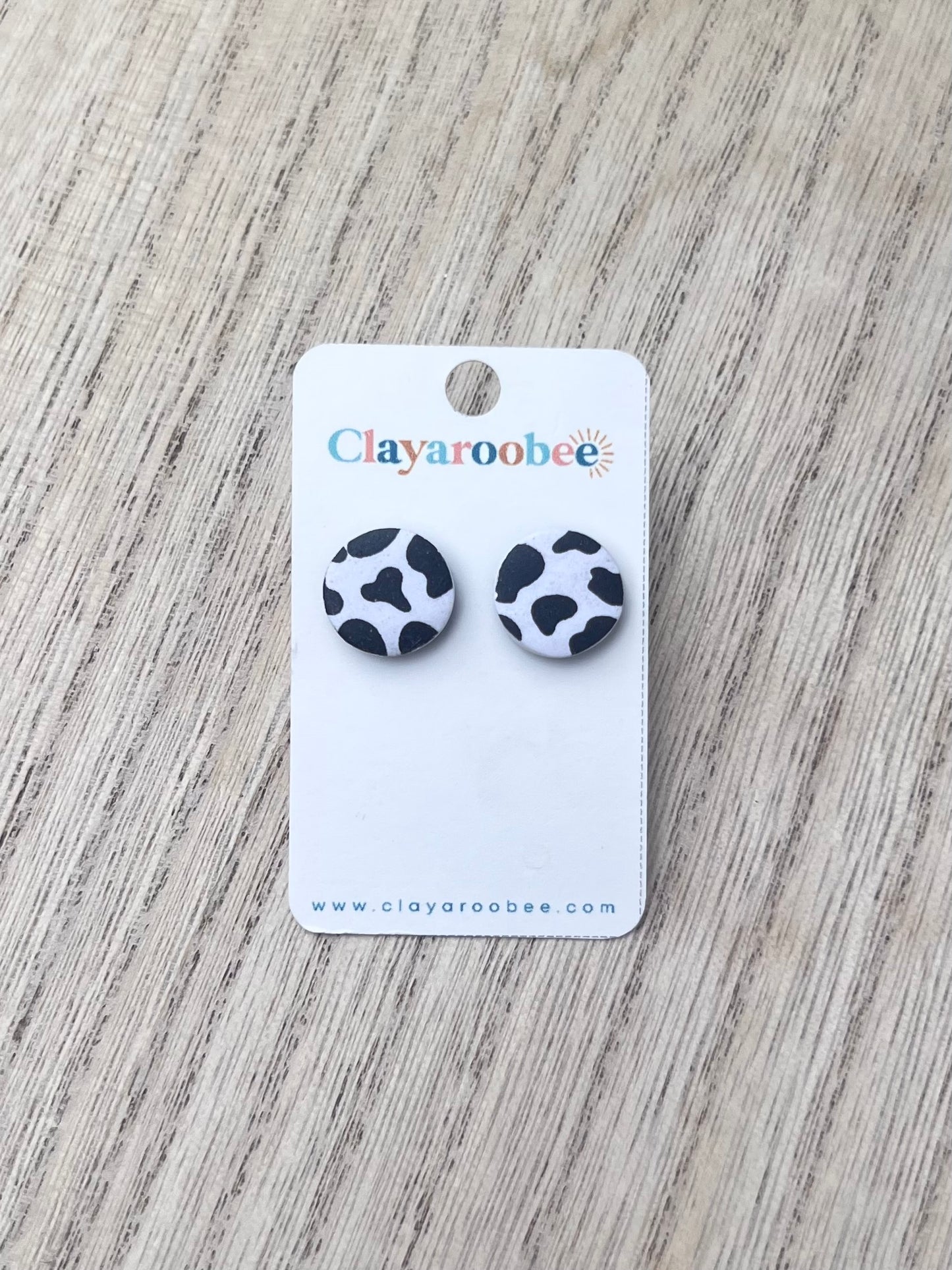 Cow Print Circle Stud Earrings