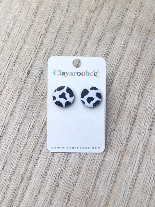 Cow Print Circle Stud Earrings