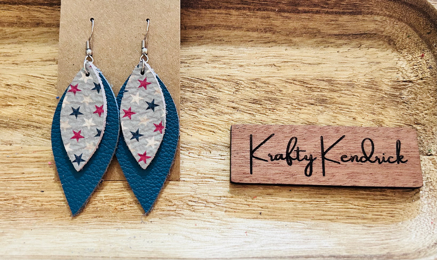Colored stars with blue second layer Dangle Earrings