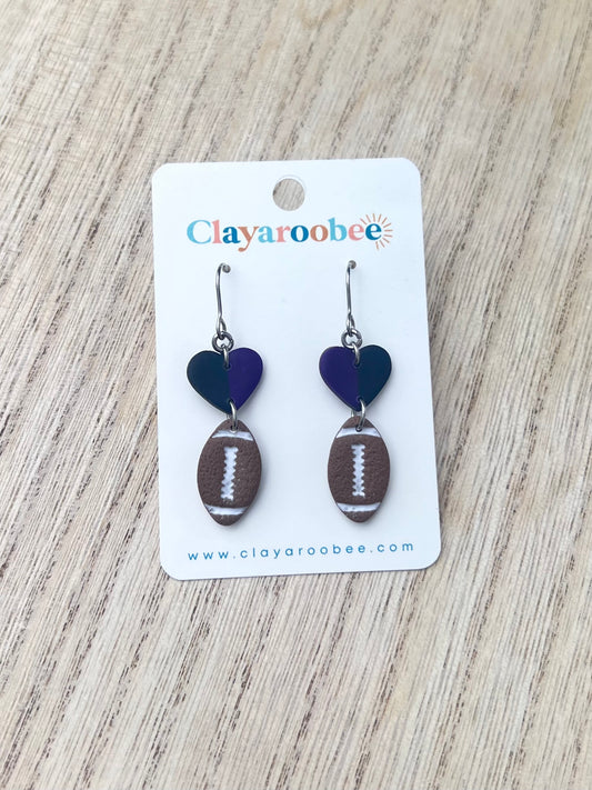 Purple & Black Football Dangle Earrings
