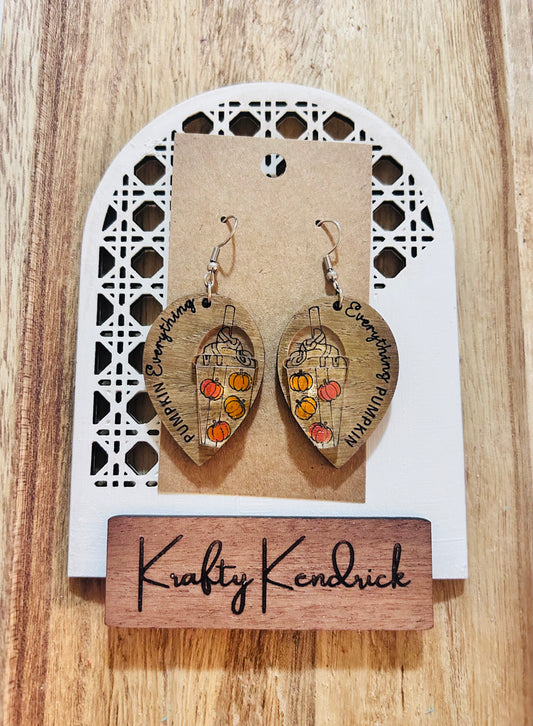 Autumn Leaves & Pumpkins Please Wooden Earrings