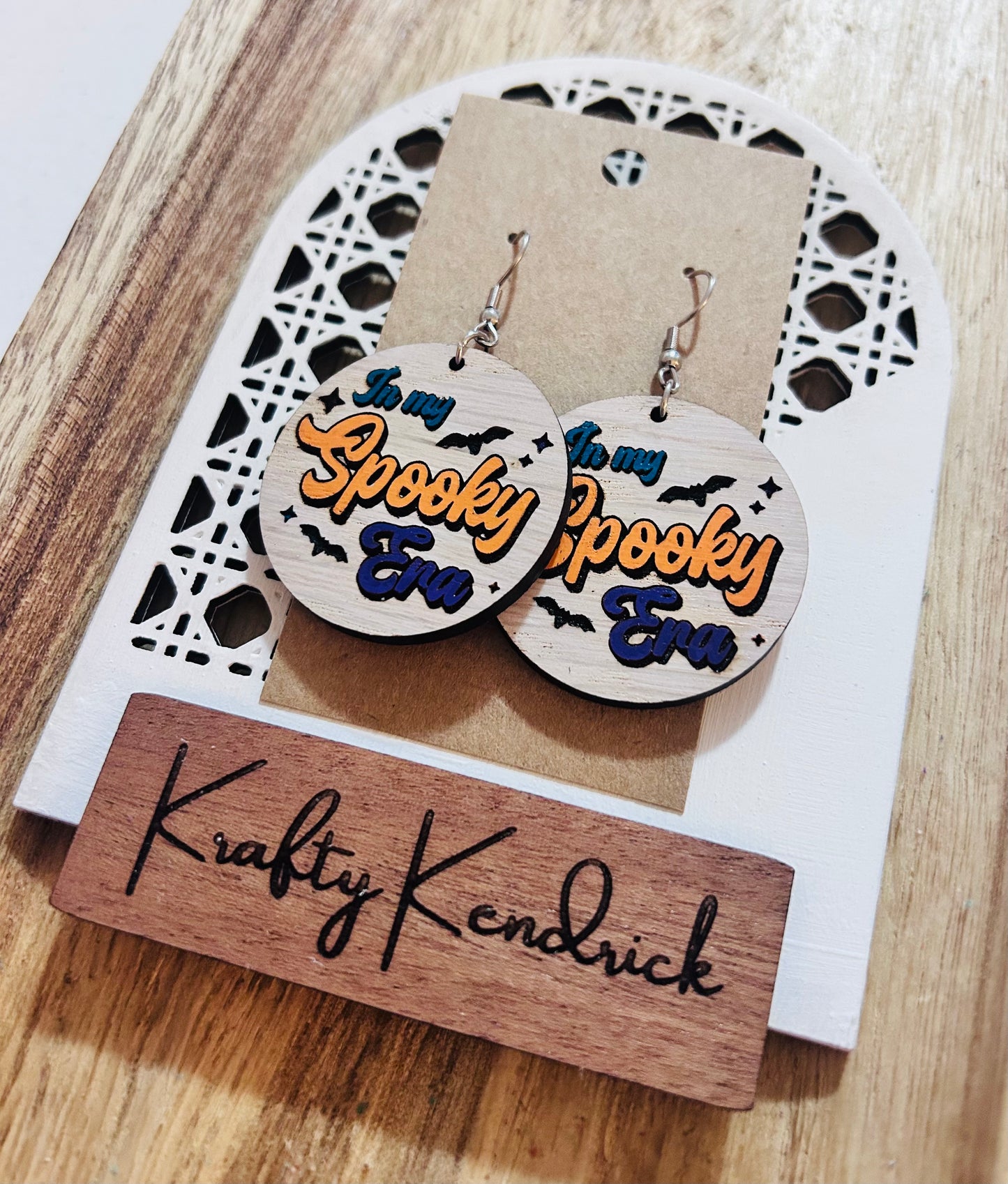 In my Spooky Era wooden earrings