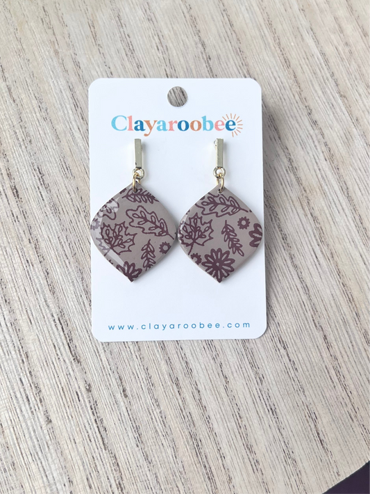 Fall Brown Leaf Wide Teardrop Dangle Earrings