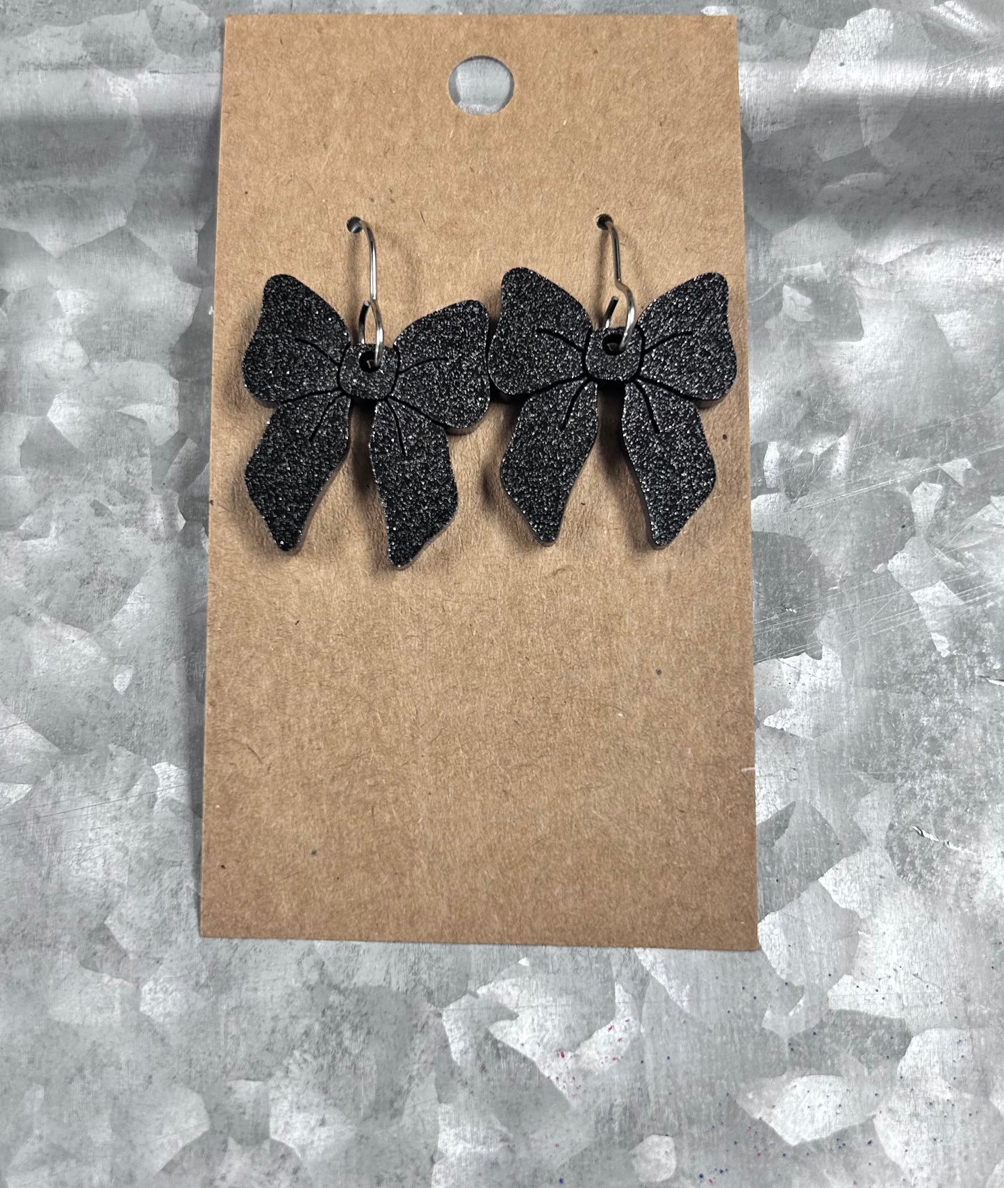 Metallic Black Bow Earrings