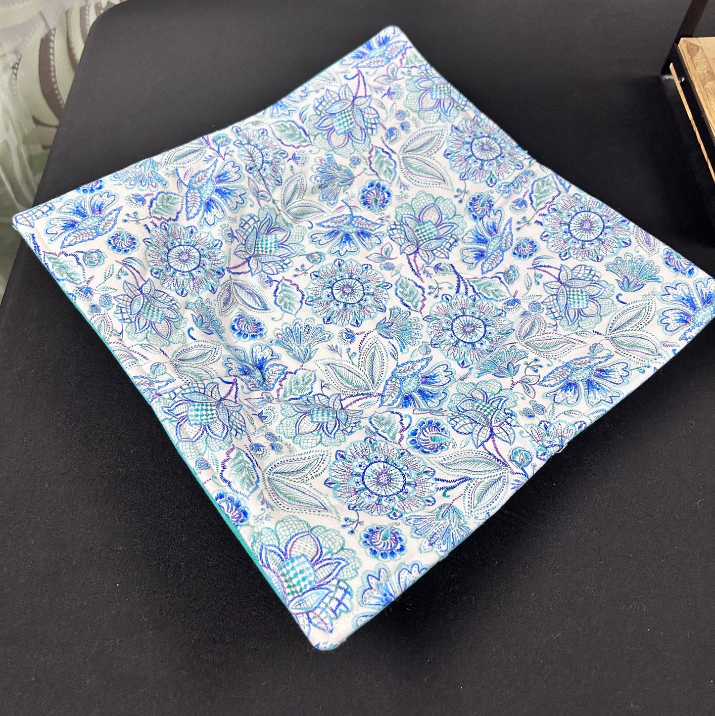 Blue and teal floral plate koozie