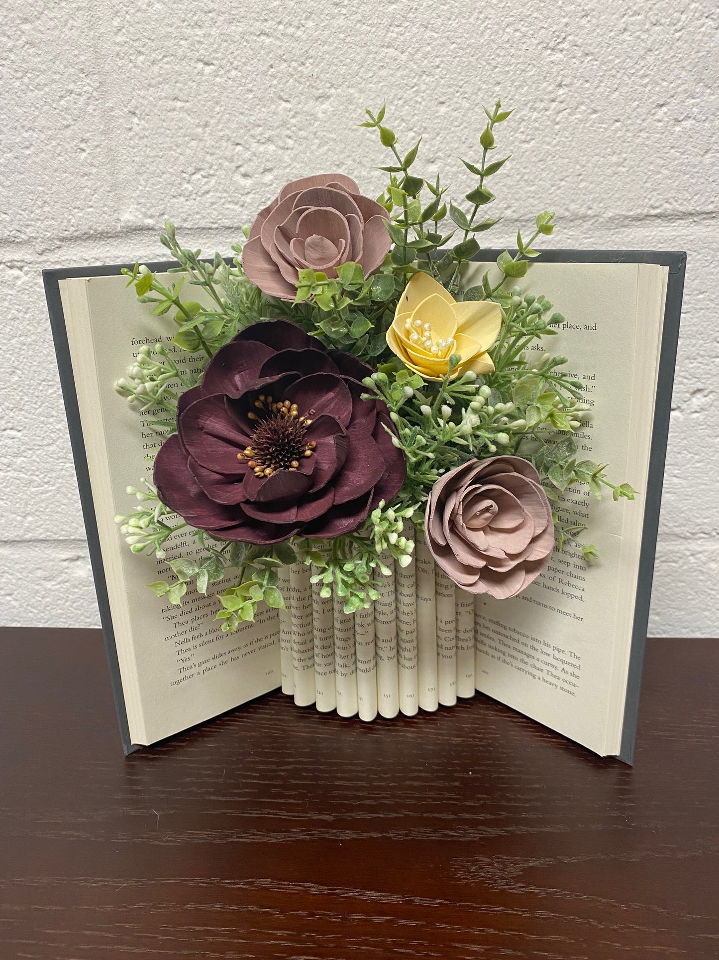 Purple & Yellow Wood Flower Book Arrangement