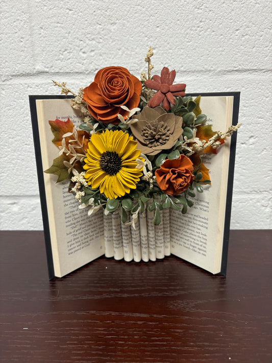 Fall Wood Flower Book Arrangement (Yellow & Orange)