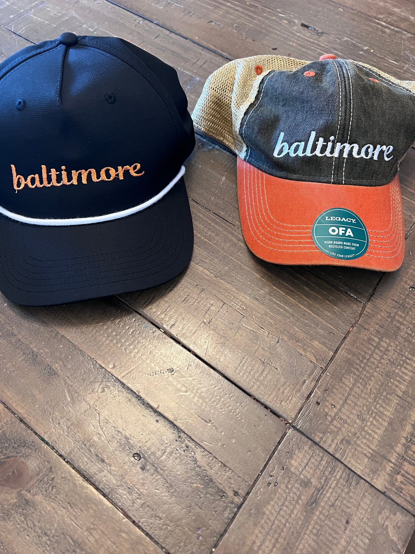 orange baltimore baseball hat, embroidered