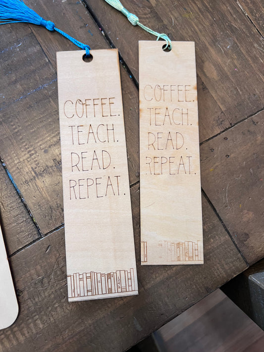 Coffee teach read repeat bookmark