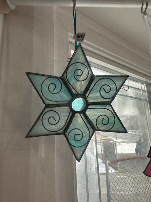 6 point iridescent blue snowflake