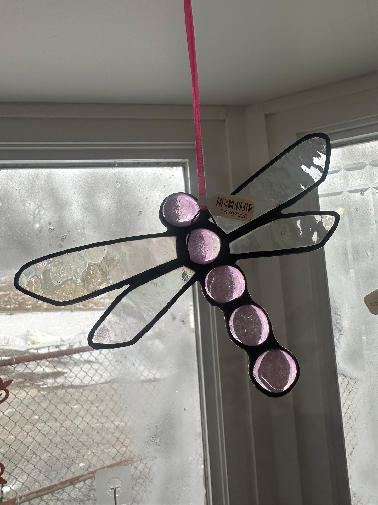 Stained glass dragonfly suncatcher