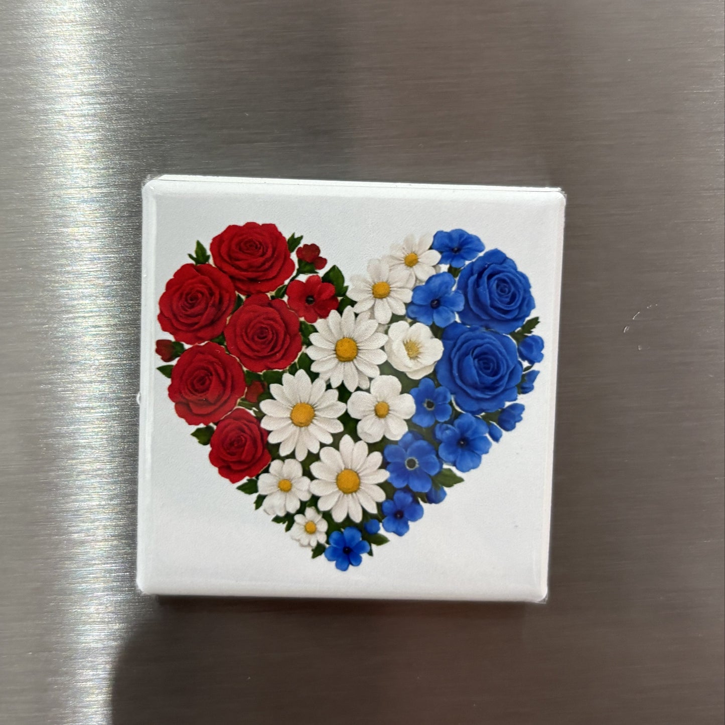 Red White & Blue Floral Heart - Magnet