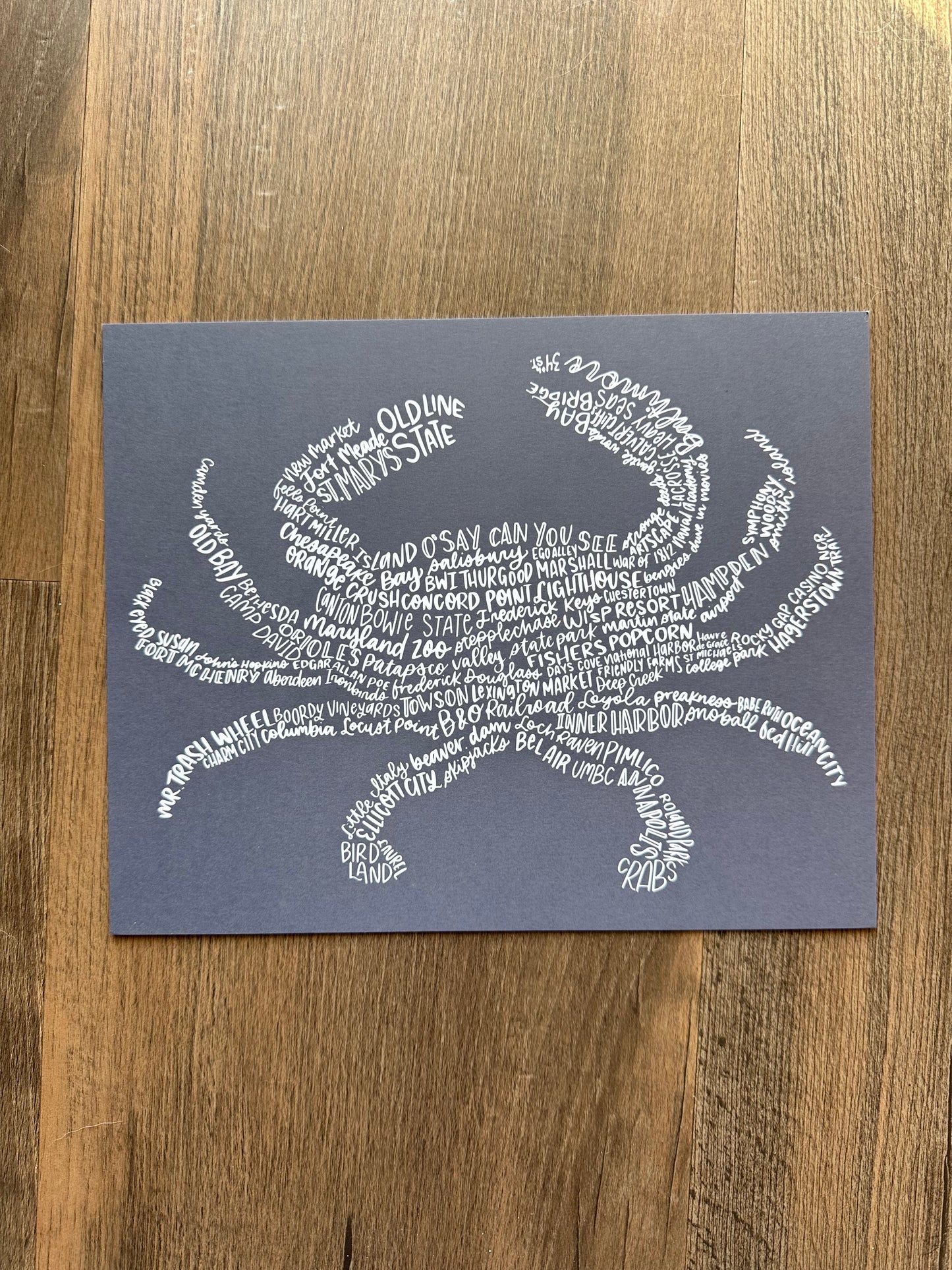 Hand Lettered Maryland Crab 8x10 Art Print
