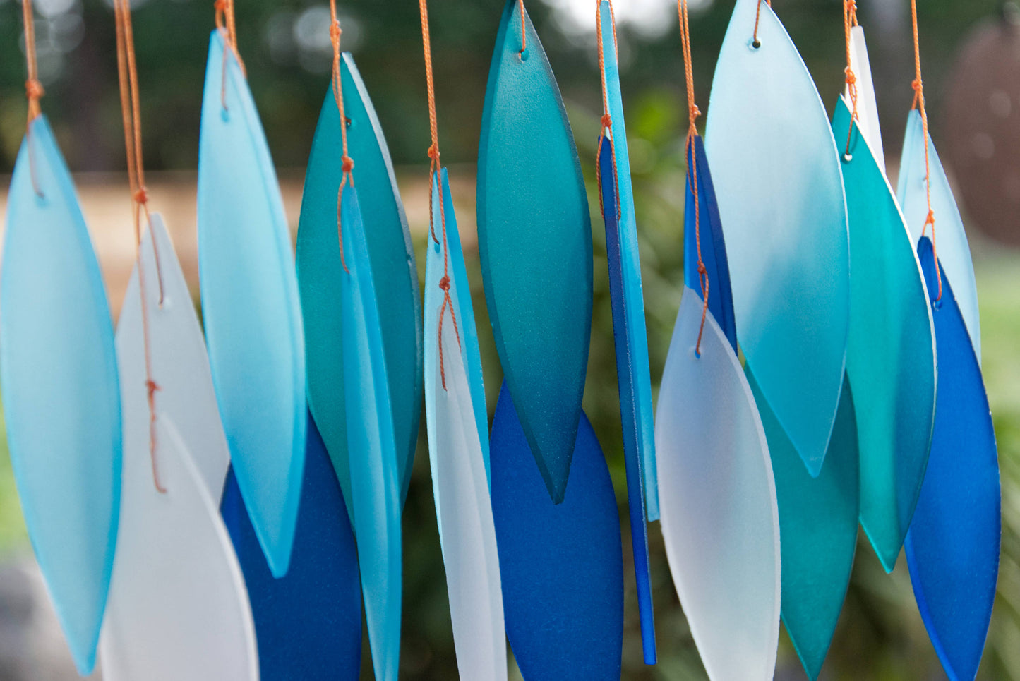 Blue Leaf Tumbled Glass Wind Chime
