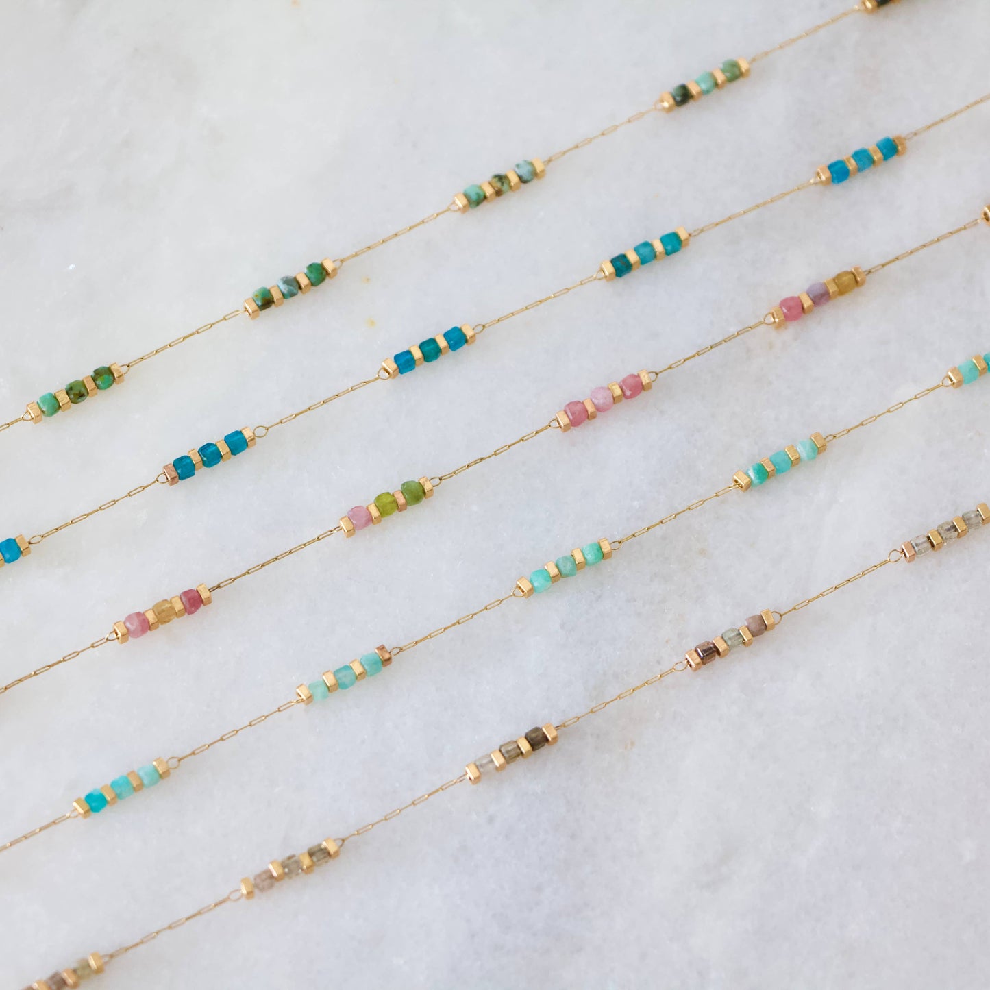 Square Stone Beaded Chain - Apatite, Amazonite, Labradorite,