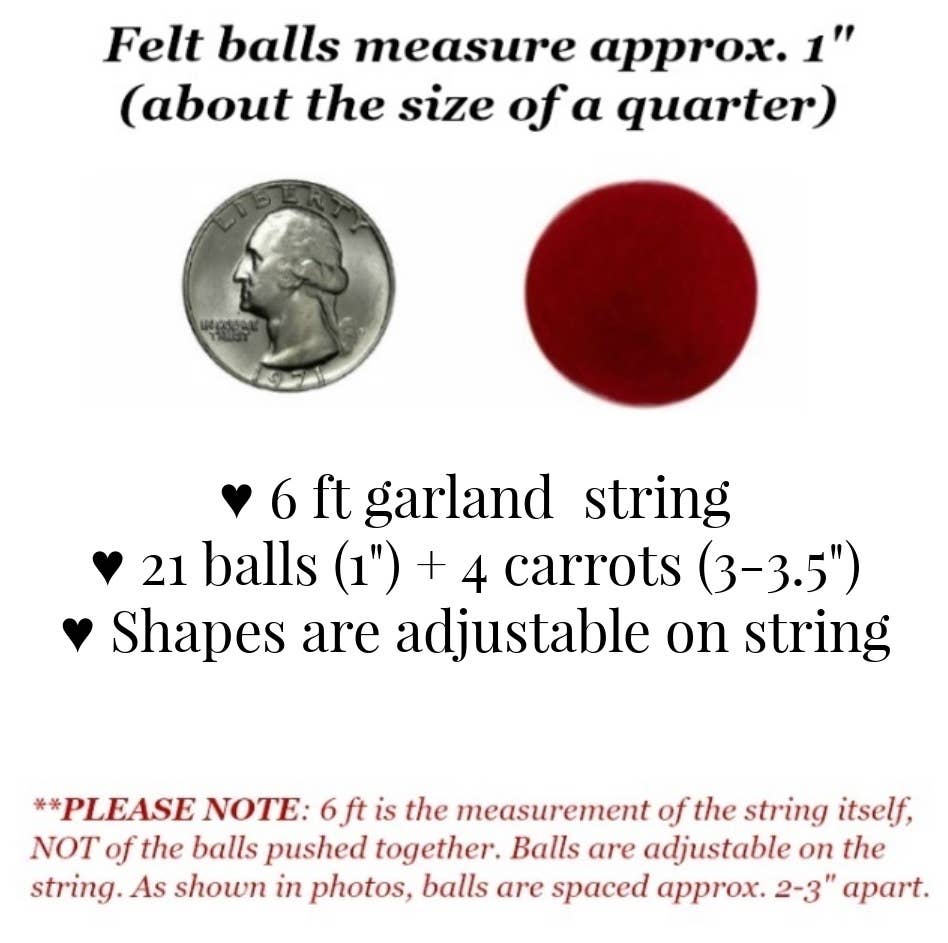 Felt Carrot Garland- Earth Tone Balls- Easter Spring Decor