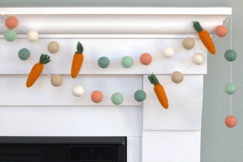 Felt Carrot Garland- Earth Tone Balls- Easter Spring Decor