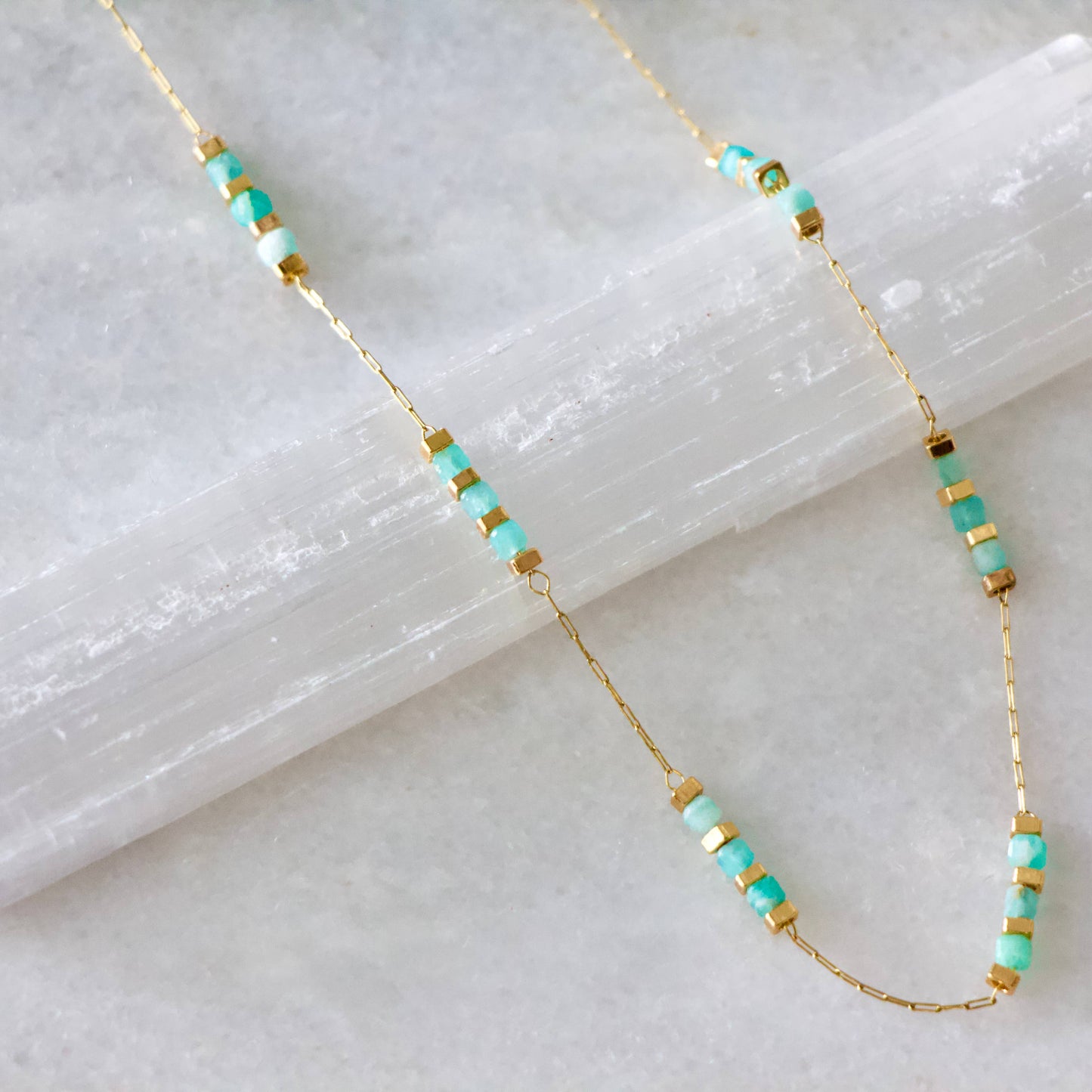 Square Stone Beaded Chain - Apatite, Amazonite, Labradorite,