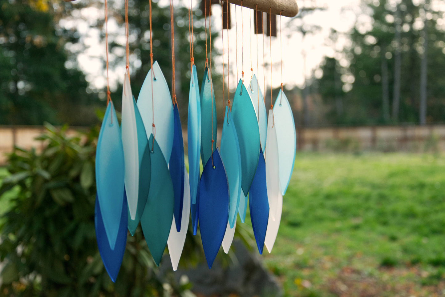 Blue Leaf Tumbled Glass Wind Chime